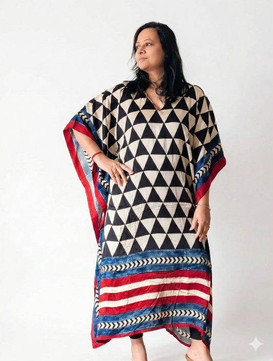 HAND BLOCK PRINTED MODAL SILK KAFTAN