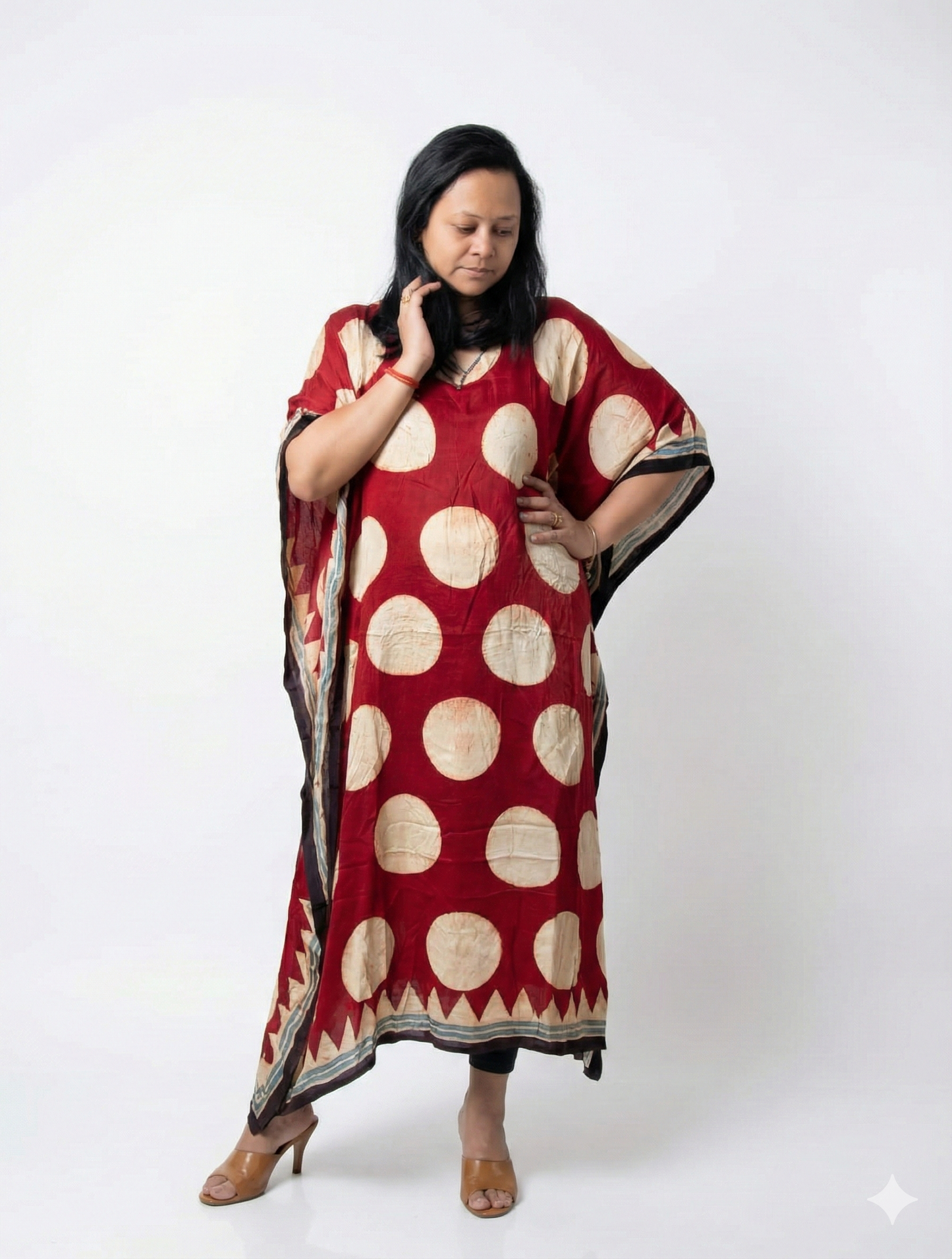 HAND BLOCK PRINTED MODAL SILK KAFTAN - MULBERRY