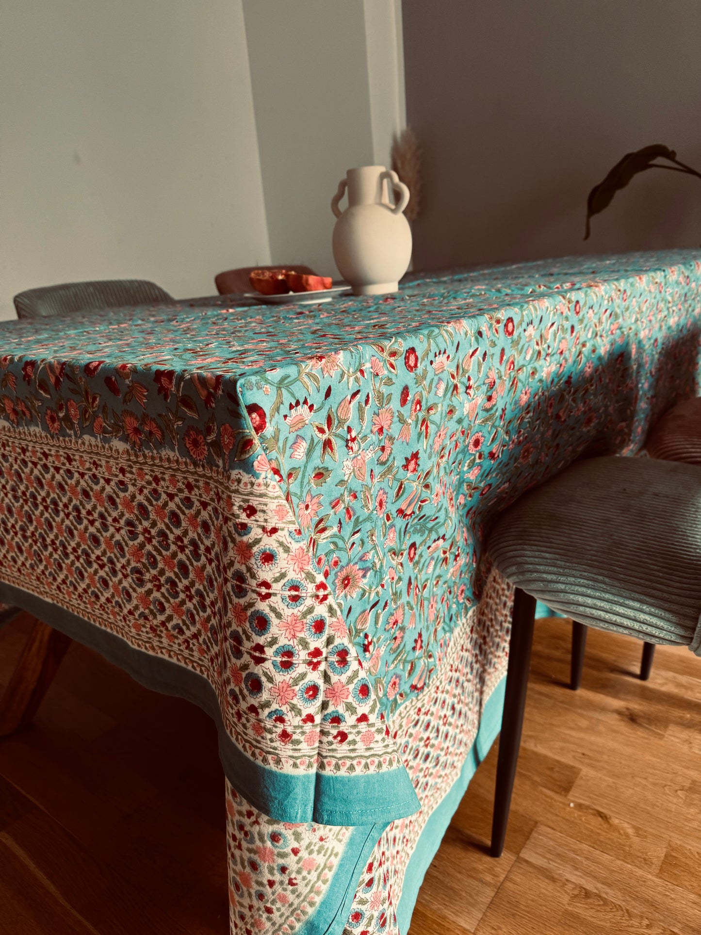 FLORAL BLUE HAND BLOCK PRINT TABLE COVER