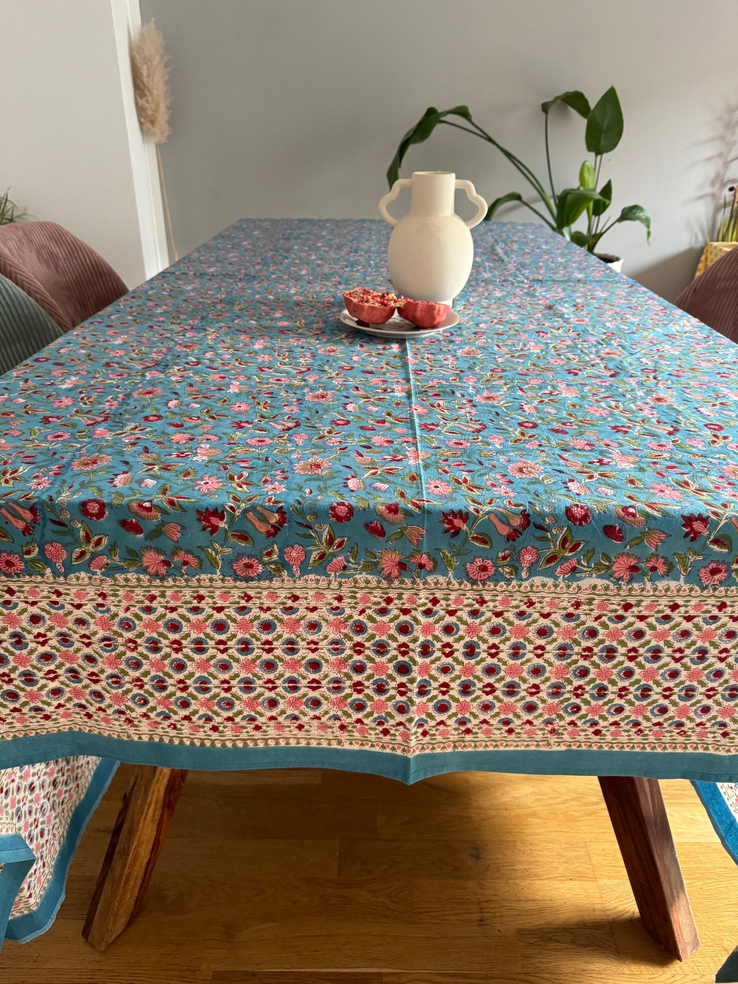 FLORAL BLUE HAND BLOCK PRINT TABLE COVER