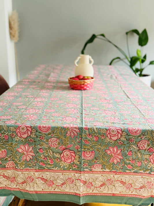 ROSA BLUE FLORAL HAND BLOCK PRINT TABLE COVER