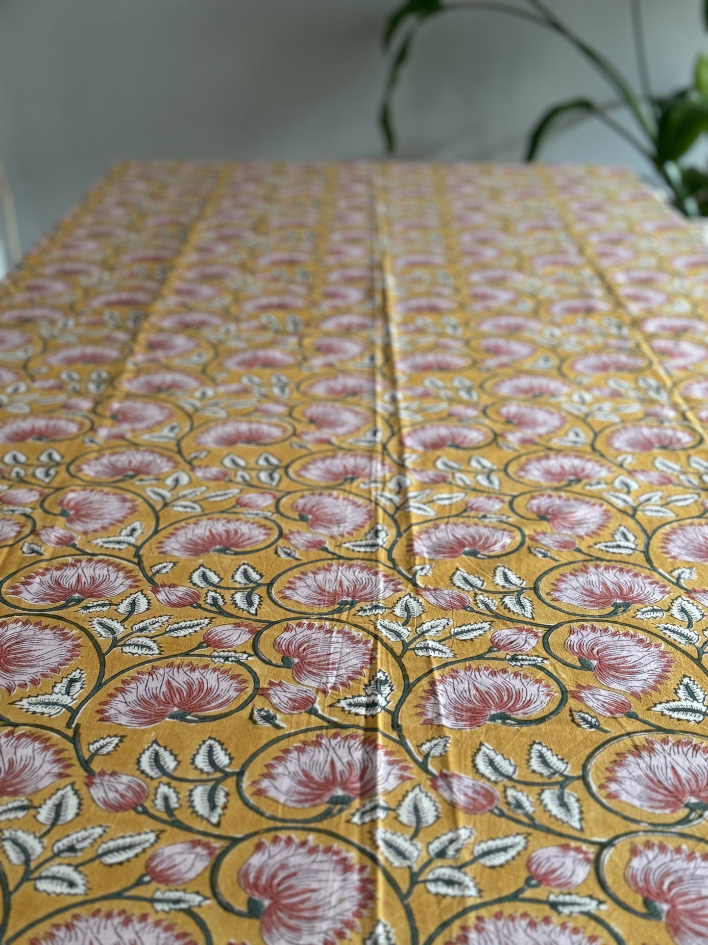 MUSTARD YELLOW HAND BLOCK PRINT TABLE COVER