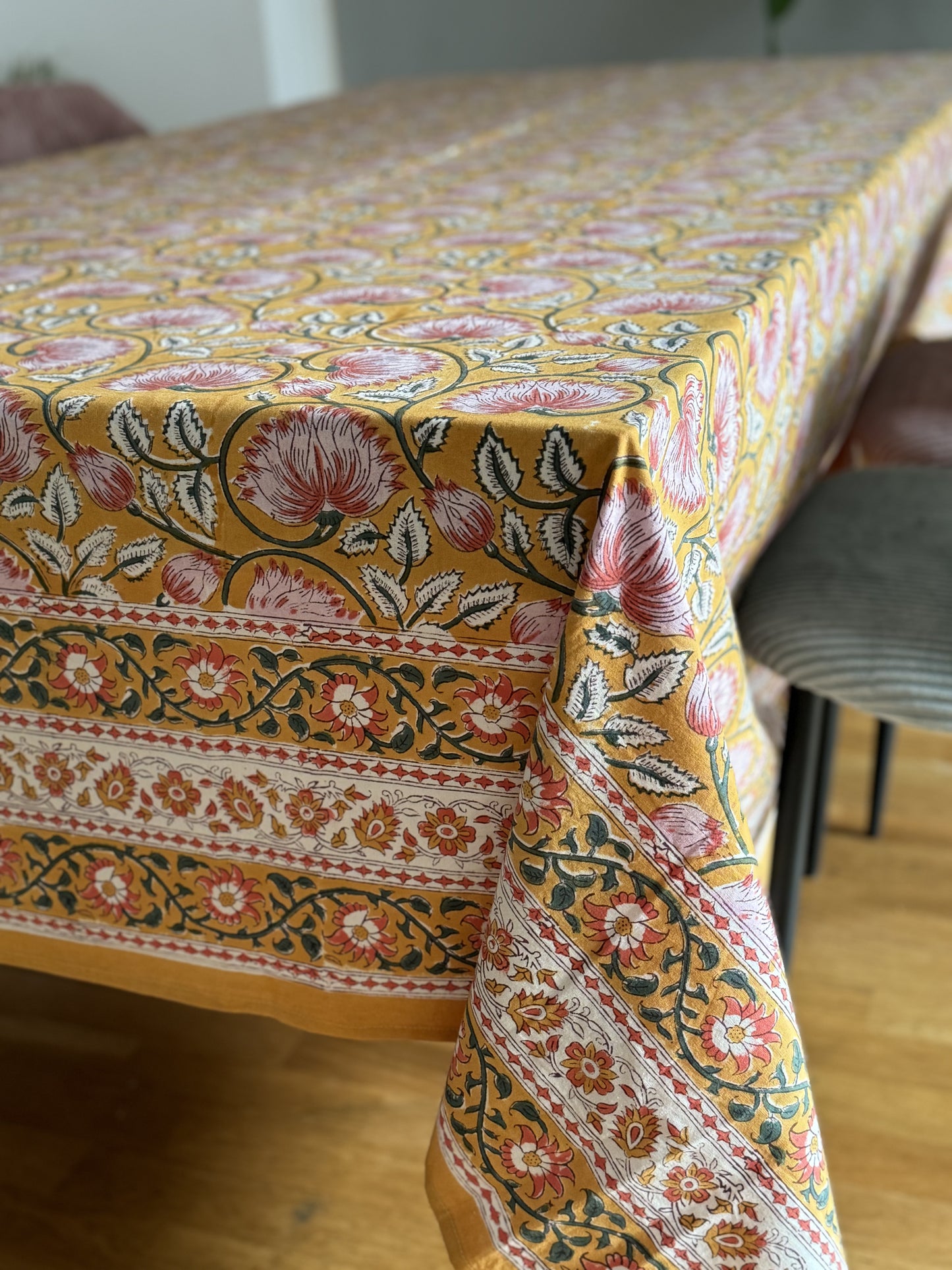 MUSTARD YELLOW HAND BLOCK PRINT TABLE COVER