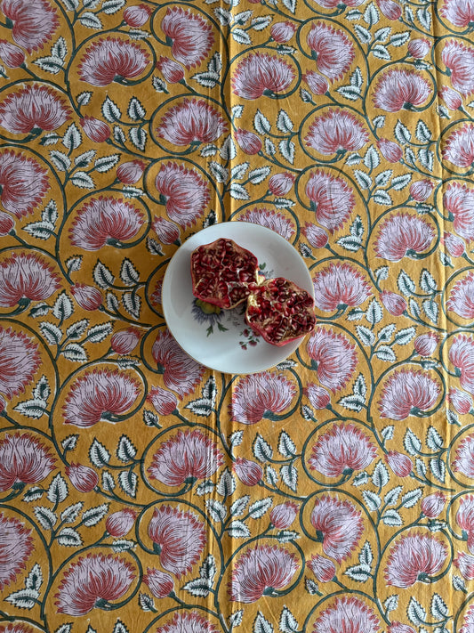 MUSTARD YELLOW HAND BLOCK PRINT TABLE COVER