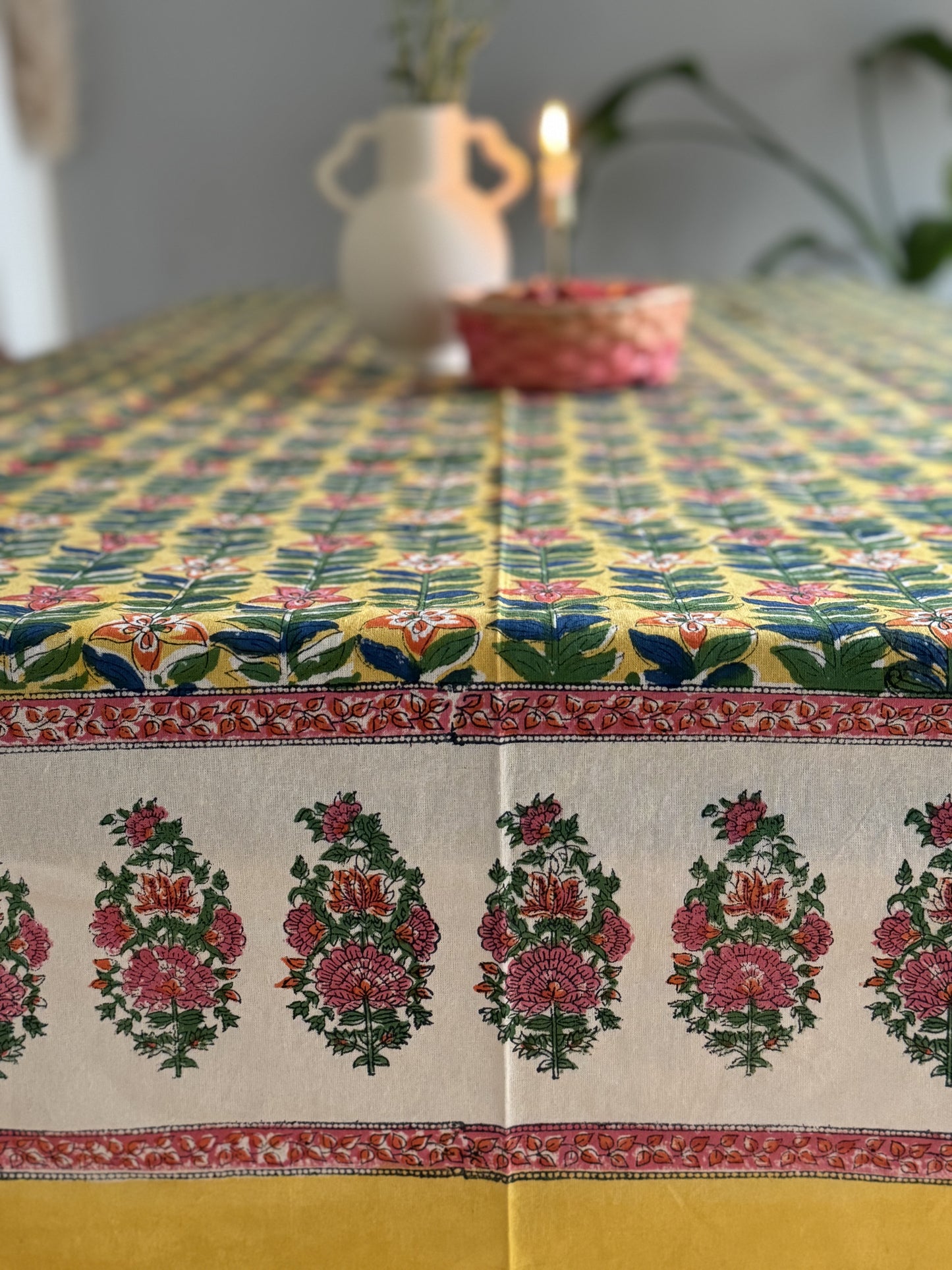 SUNSHINE YELLOW HAND BLOCK PRINT TABLE COVER