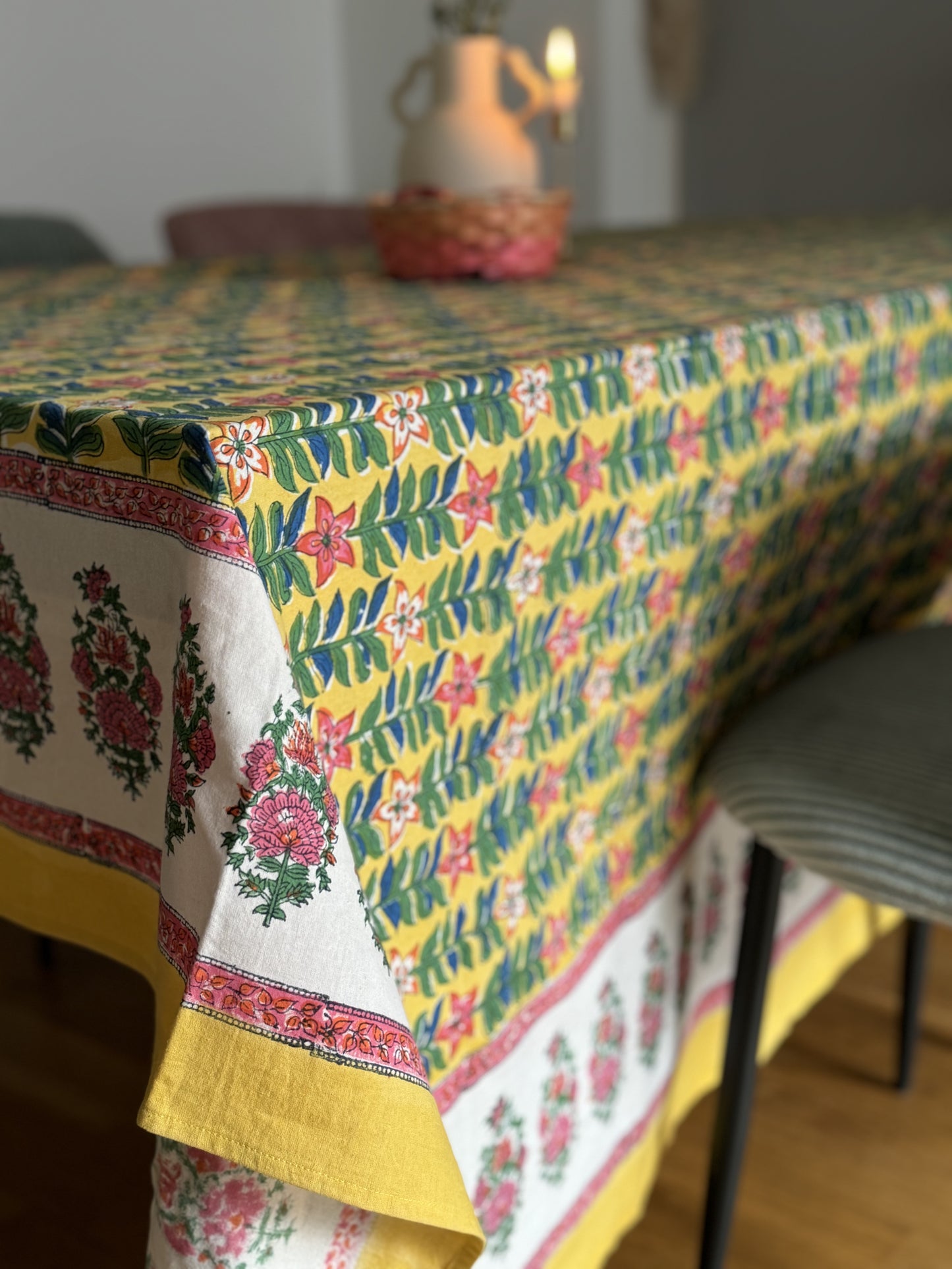 SUNSHINE YELLOW HAND BLOCK PRINT TABLE COVER