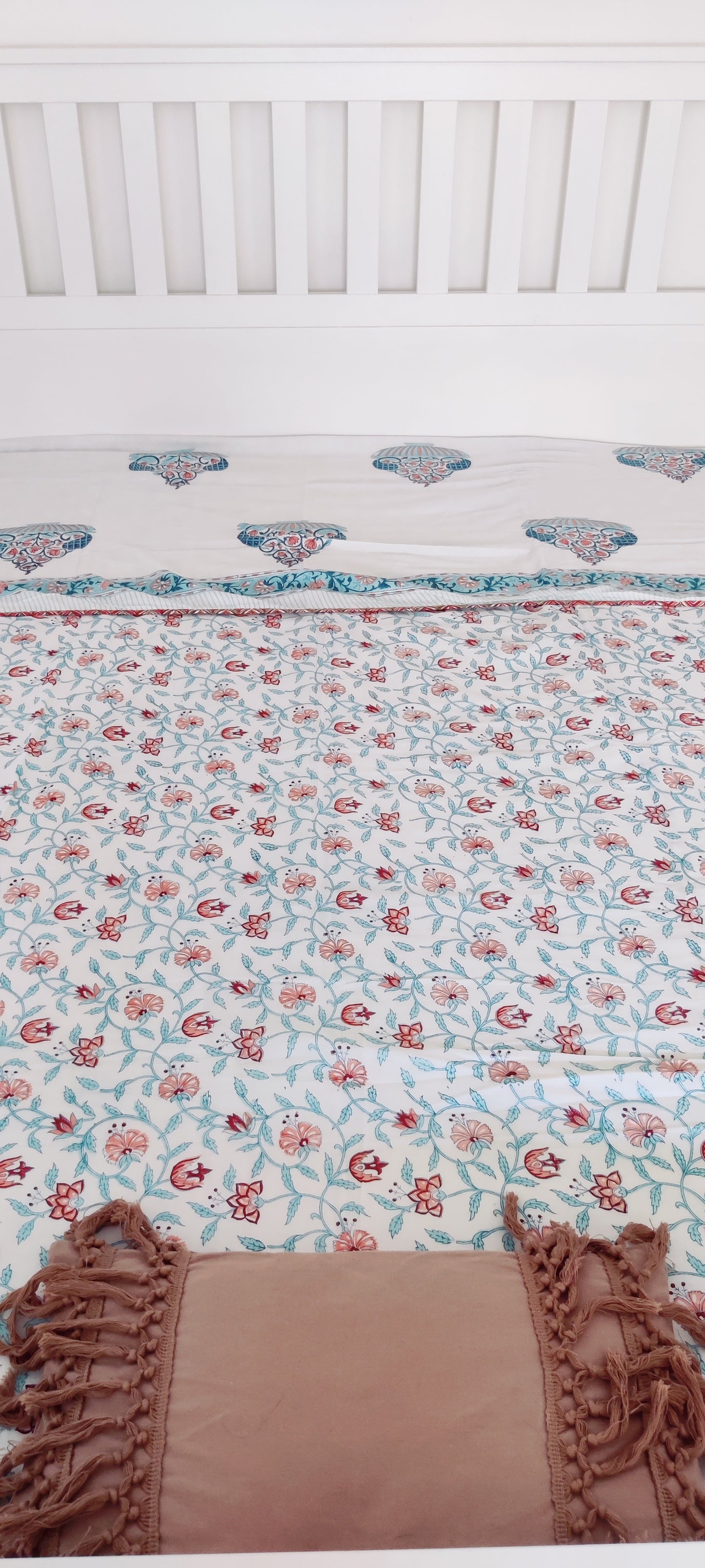 BLUE FLORAL HAND BLOCK PRINT REVERSIBLE THROW