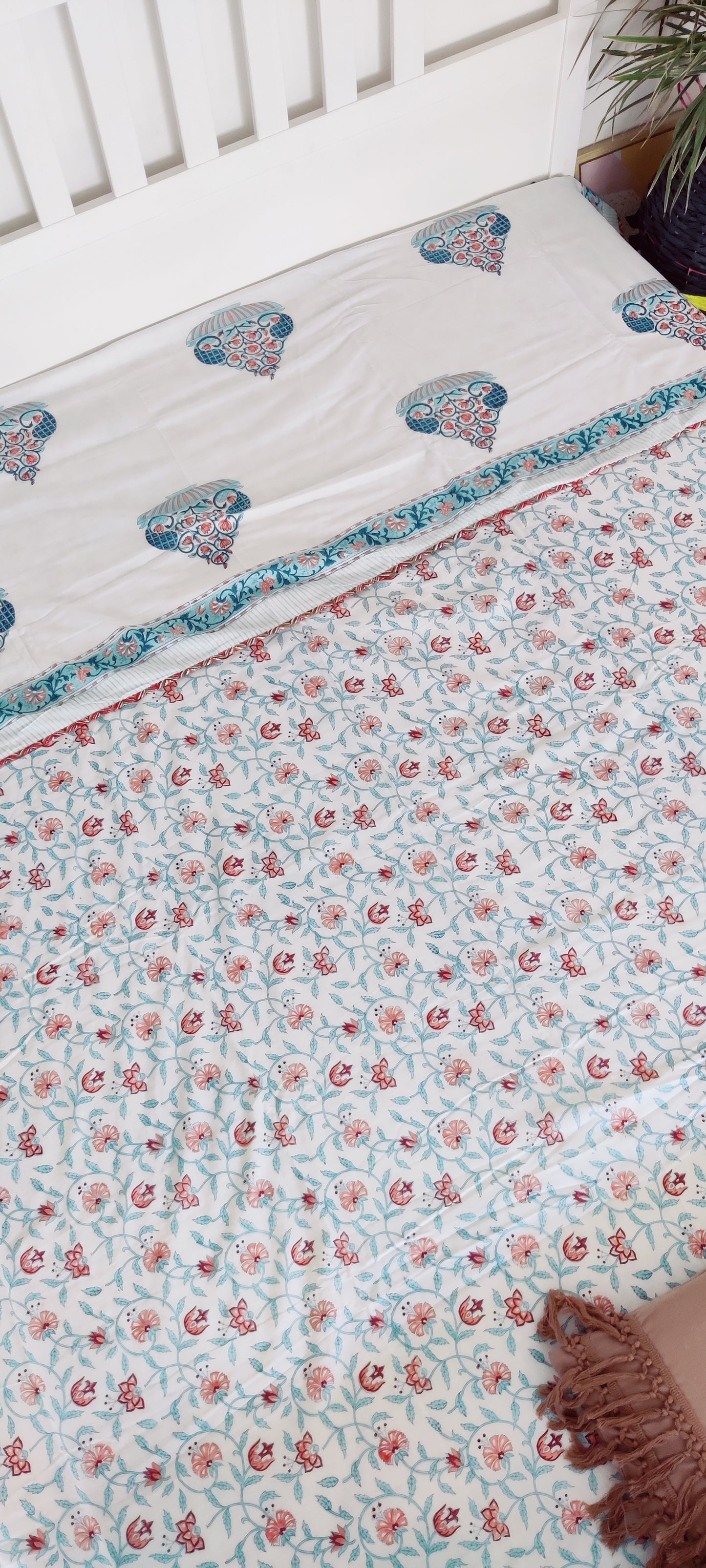 BLUE FLORAL HAND BLOCK PRINT REVERSIBLE THROW