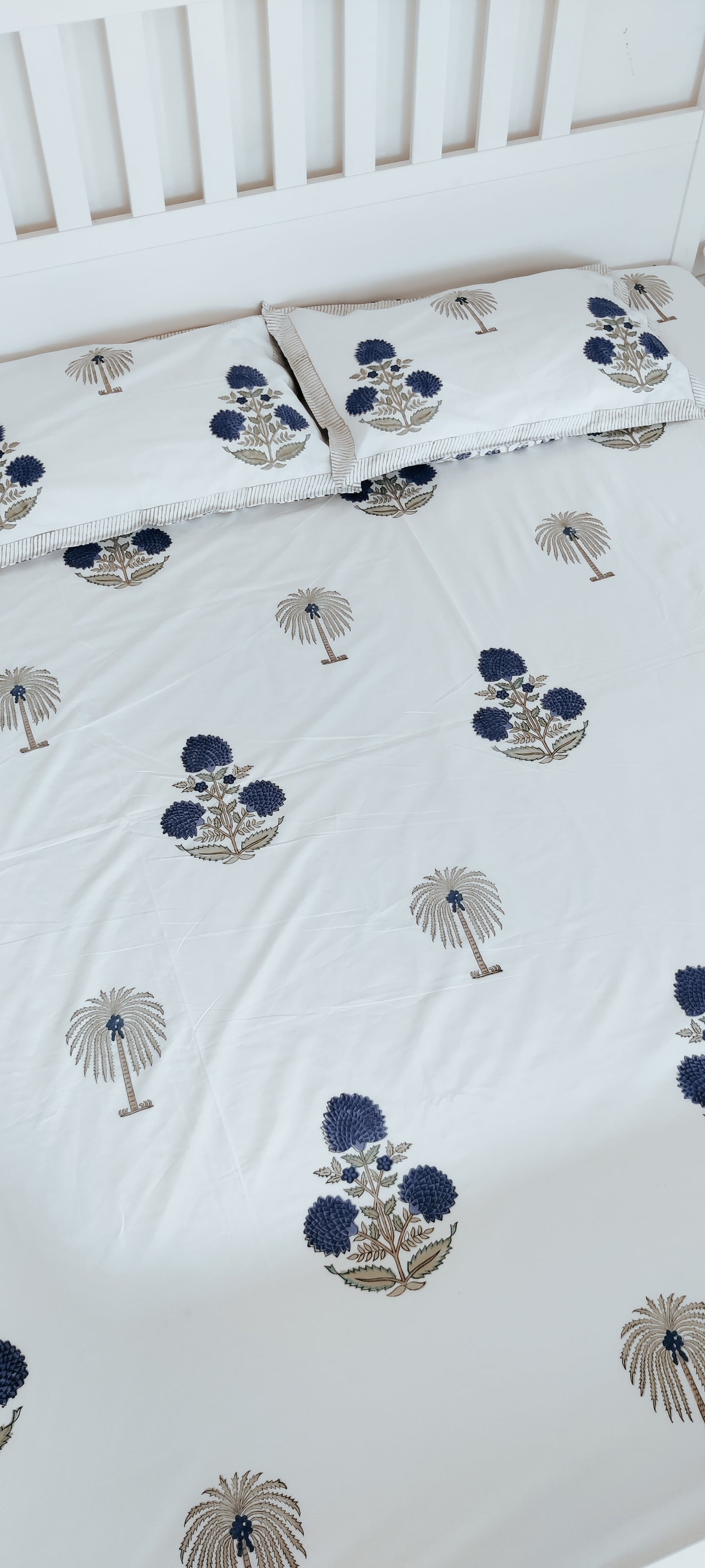 BLUE POPPY COTTON HAND BLOCK PRINT FLAT SHEET