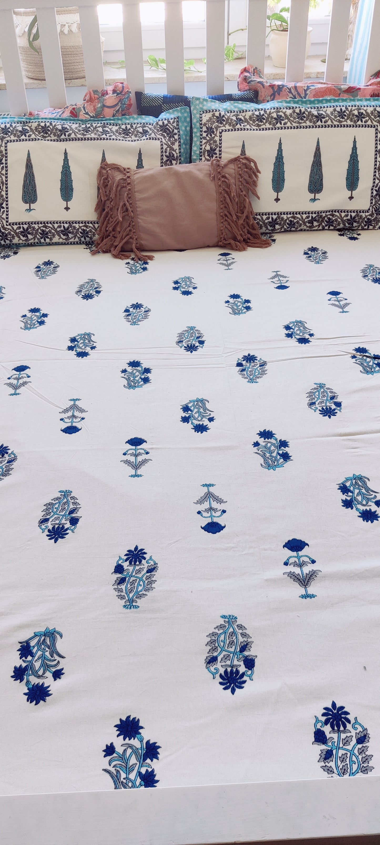 Royal Blue Boota Cotton Flat Sheet