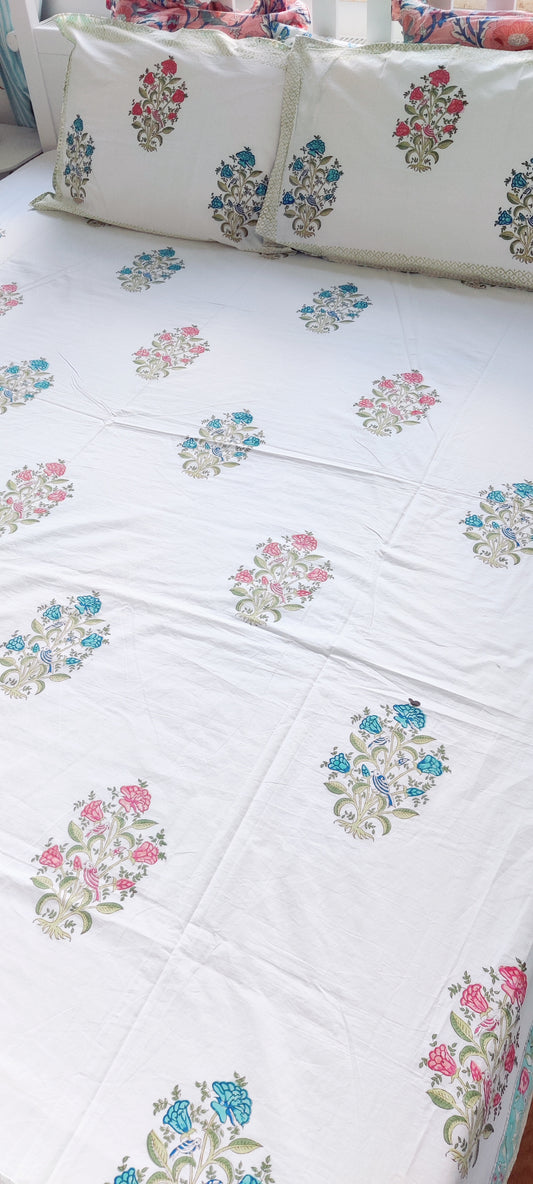 BIRD SONG COTTON HAND BLOCK PRINTED FLAT SHEET