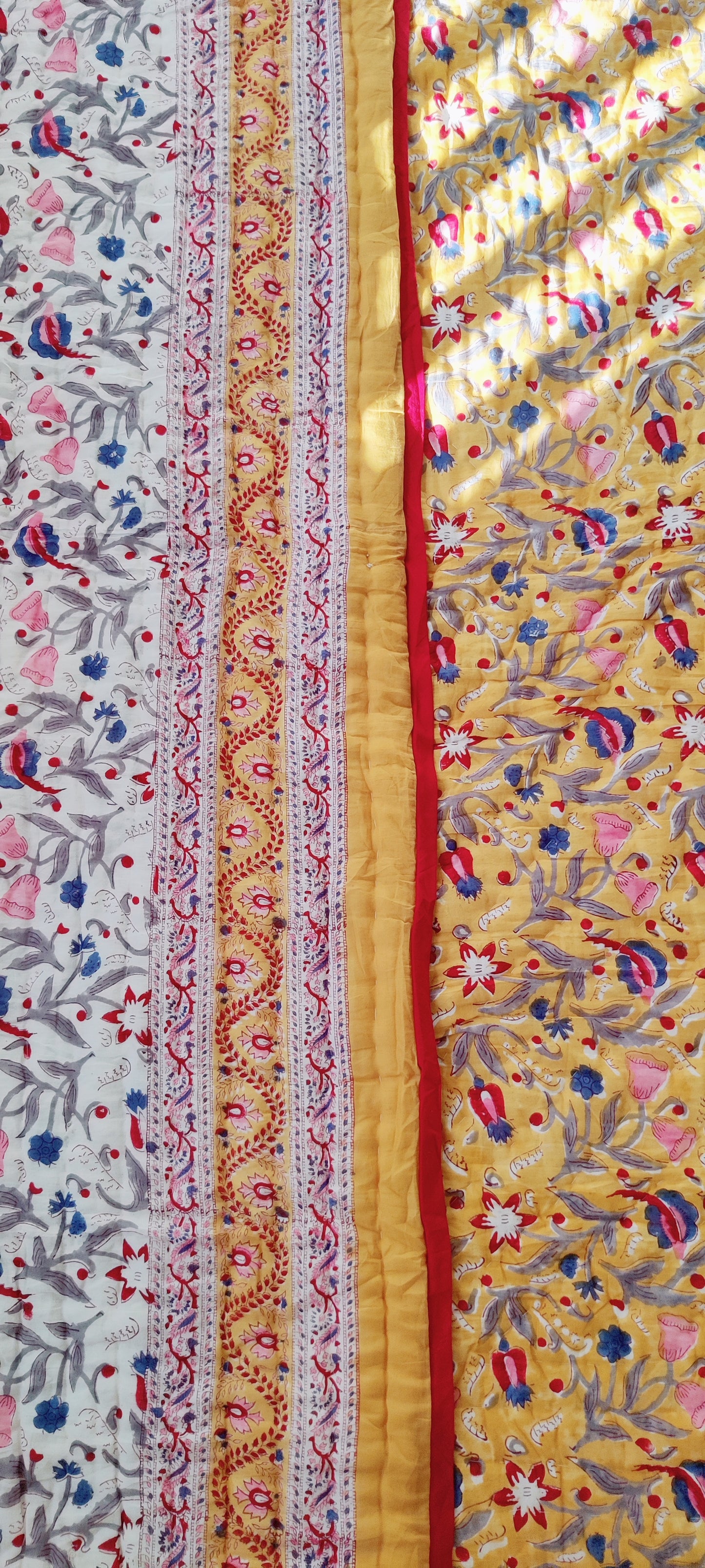 HAND BLOCK PRINT JAIPURI RAZAI/ QUILT - INDIAN YELLOW