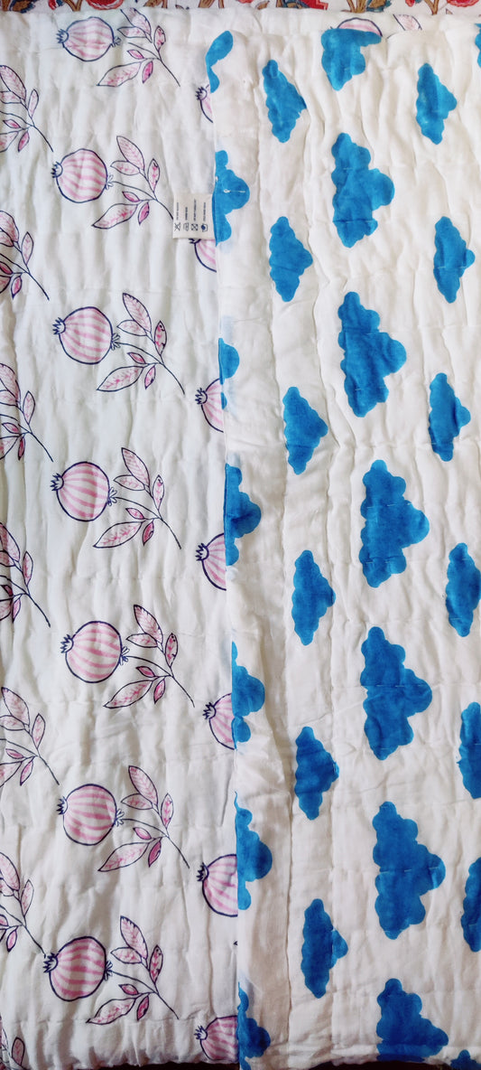 MINI-QUILTS MIT HANDBLOCKDRUCK – BLAUE WOLKEN