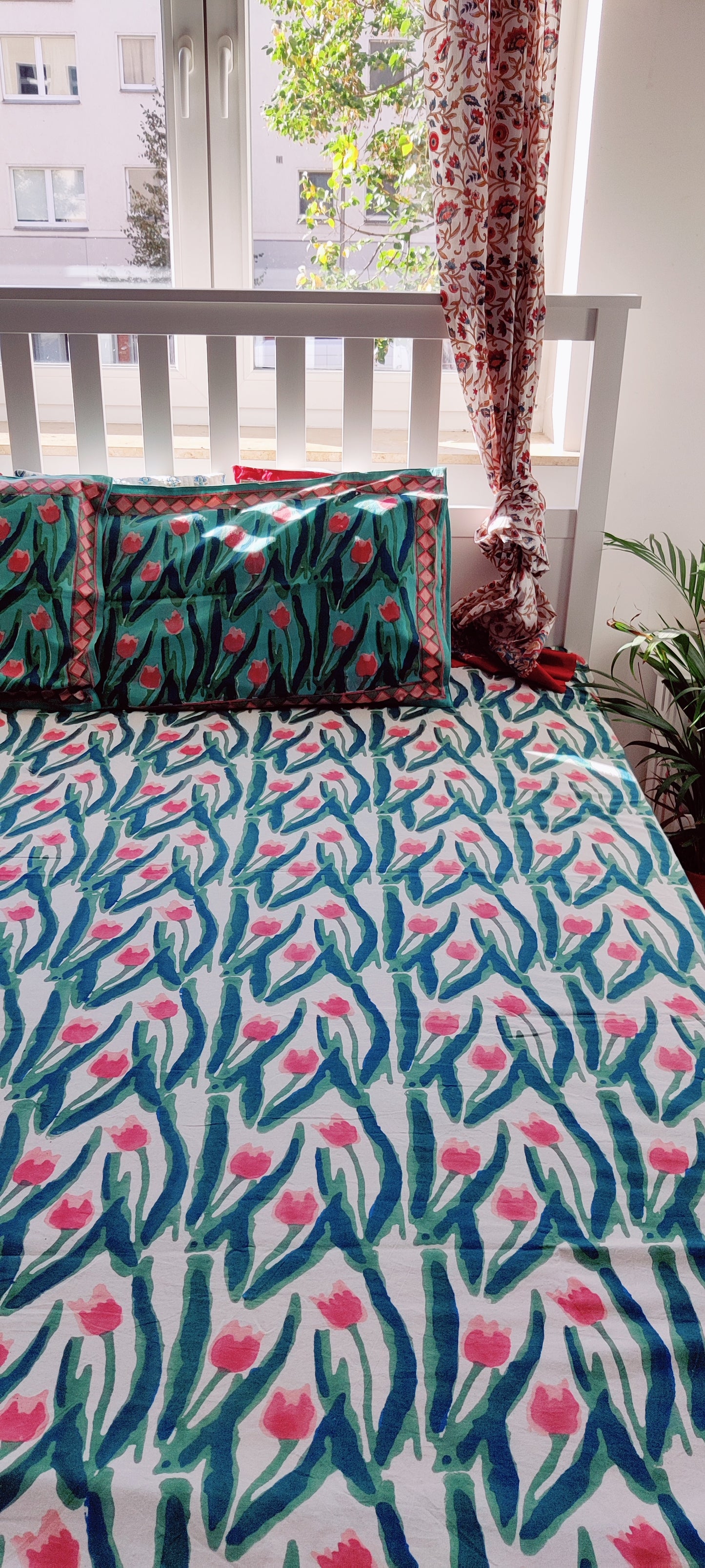 FOREST GREEN COTTON HAND BLOCK PRINT FLAT SHEET