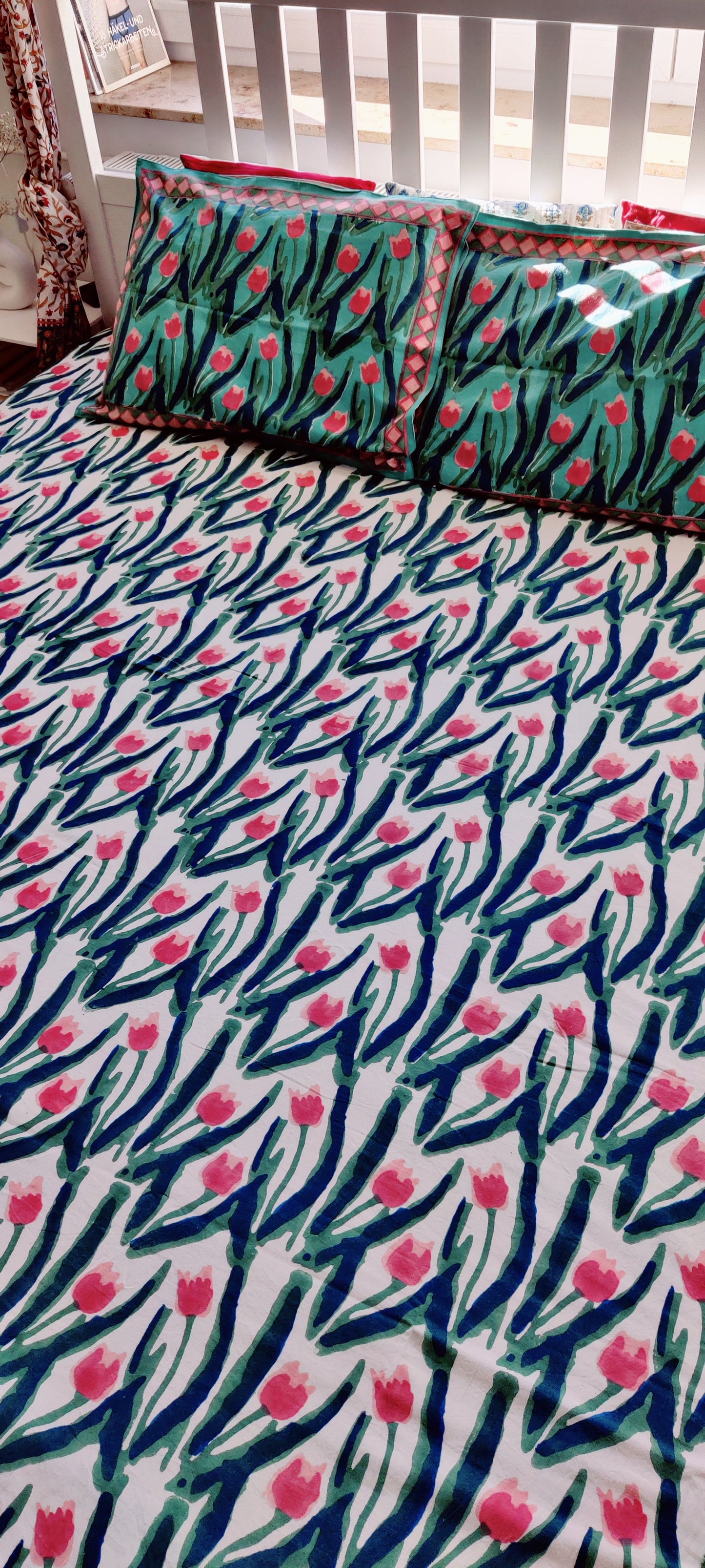 FOREST GREEN COTTON HAND BLOCK PRINT FLAT SHEET