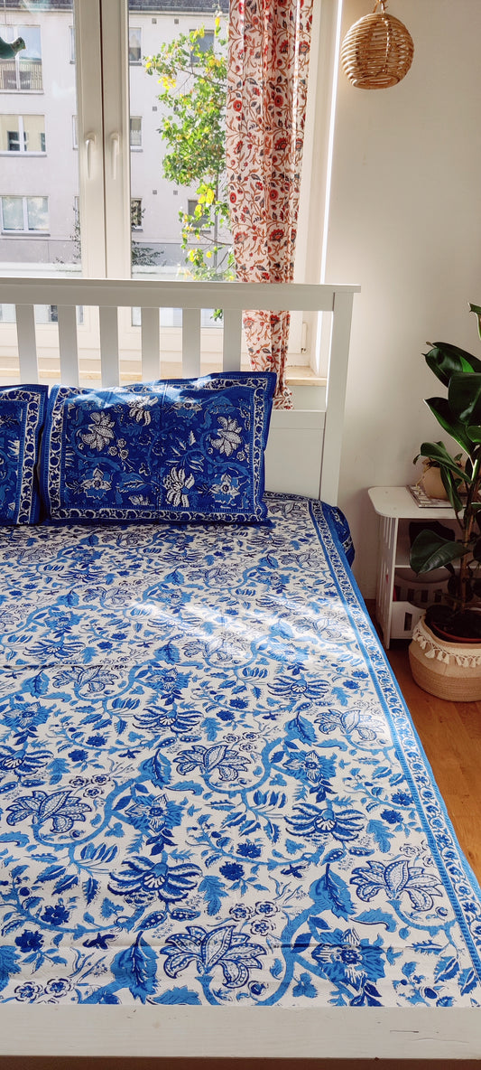 JODHPURI BLUE COTTON HAND BLOCK PRINT FLAT SHEET