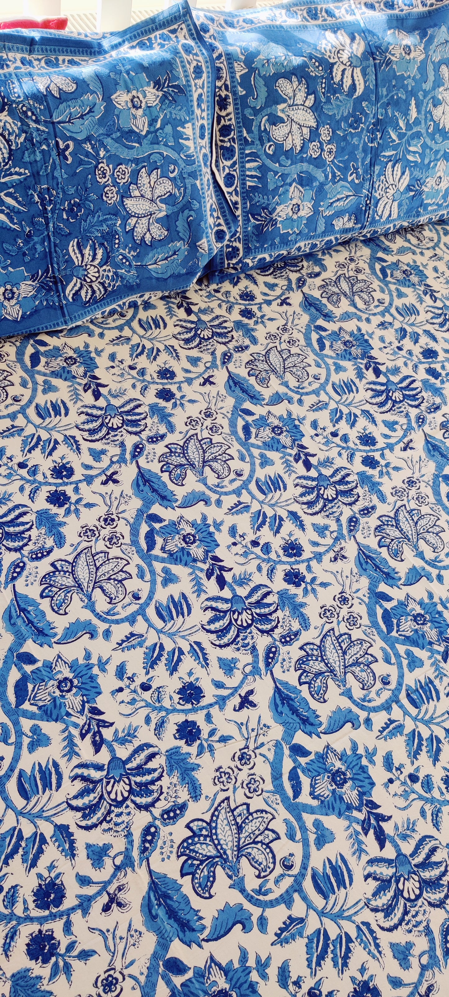 JODHPURI BLUE COTTON HAND BLOCK PRINT FLAT SHEET