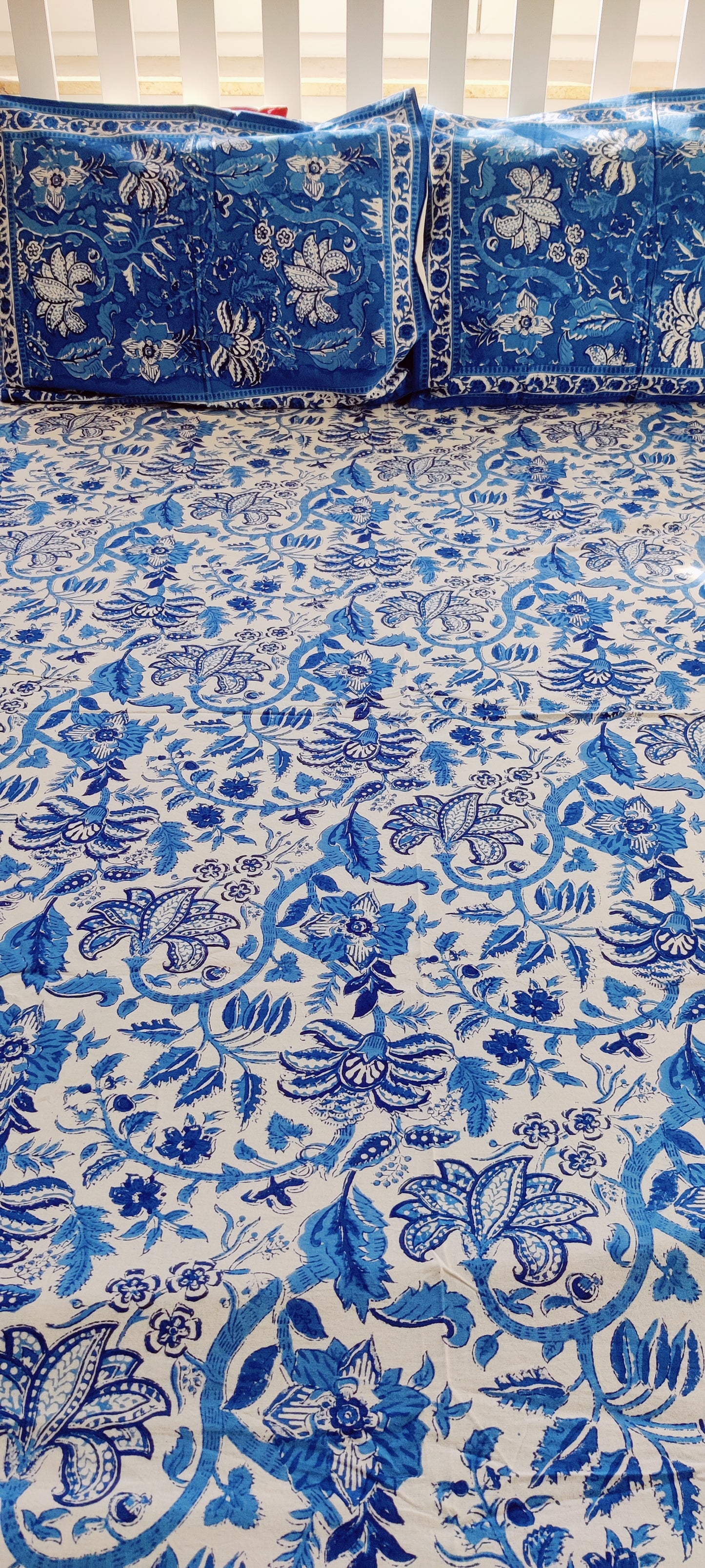 JODHPURI BLUE COTTON HAND BLOCK PRINT FLAT SHEET