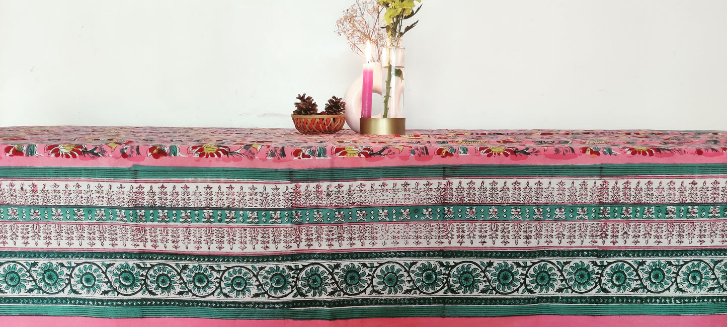 PINK COTTON HAND BLOCK PRINT TABLE COVER