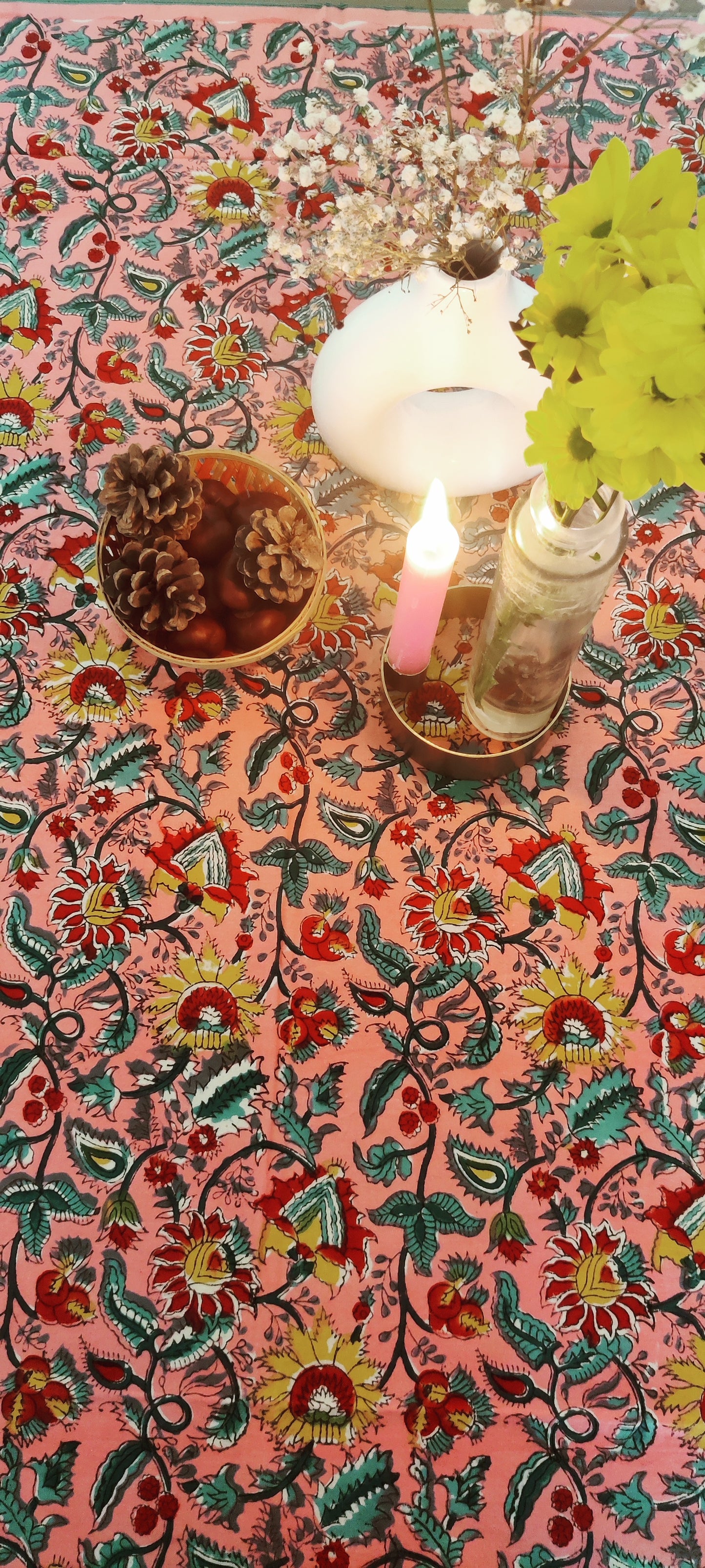 PINK COTTON HAND BLOCK PRINT TABLE COVER