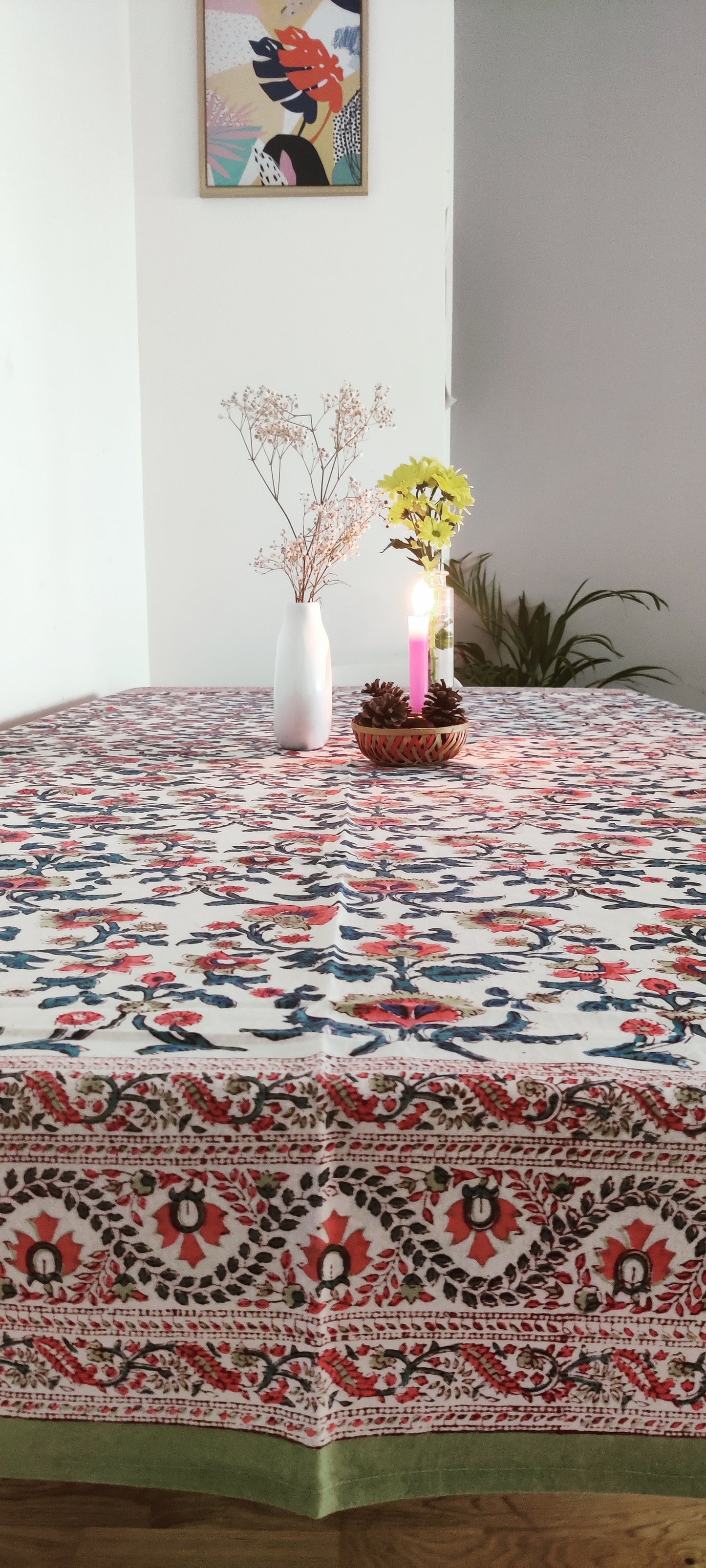 SAGE GREEN COTTON HAND BLOCK PRINT TABLE COVER