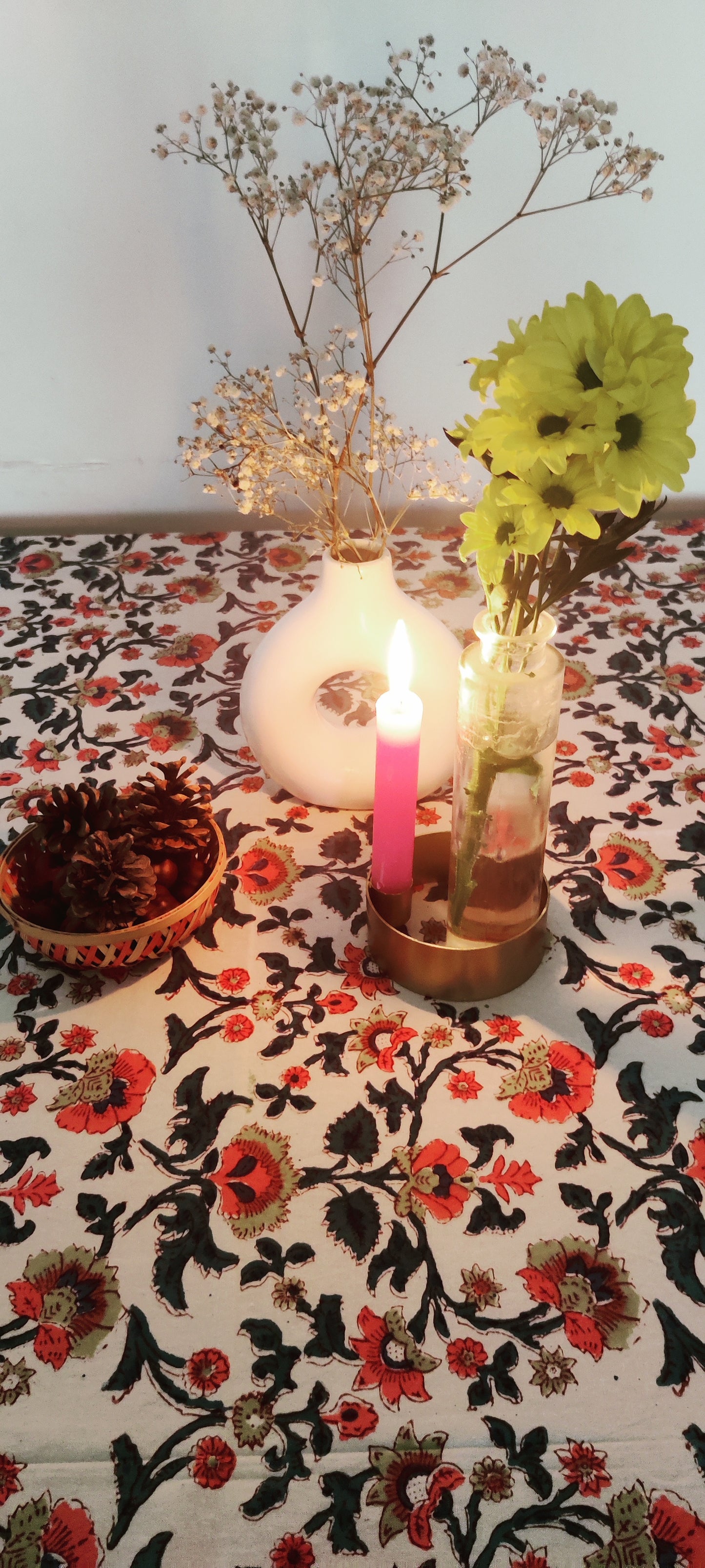 SAGE GREEN COTTON HAND BLOCK PRINT TABLE COVER