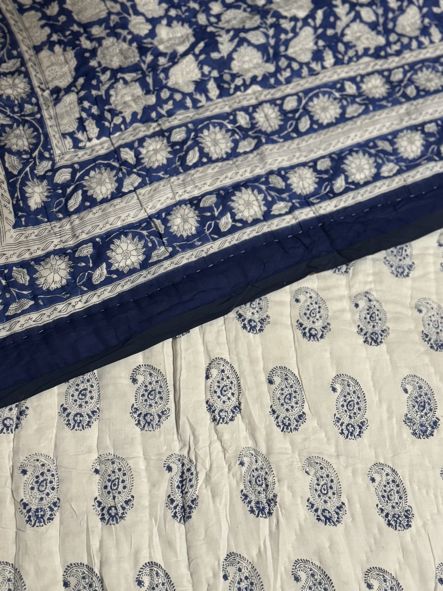 HAND BLOCK PRINT JAIPURI RAZAI/ QUILT - PAISLEY BLUE