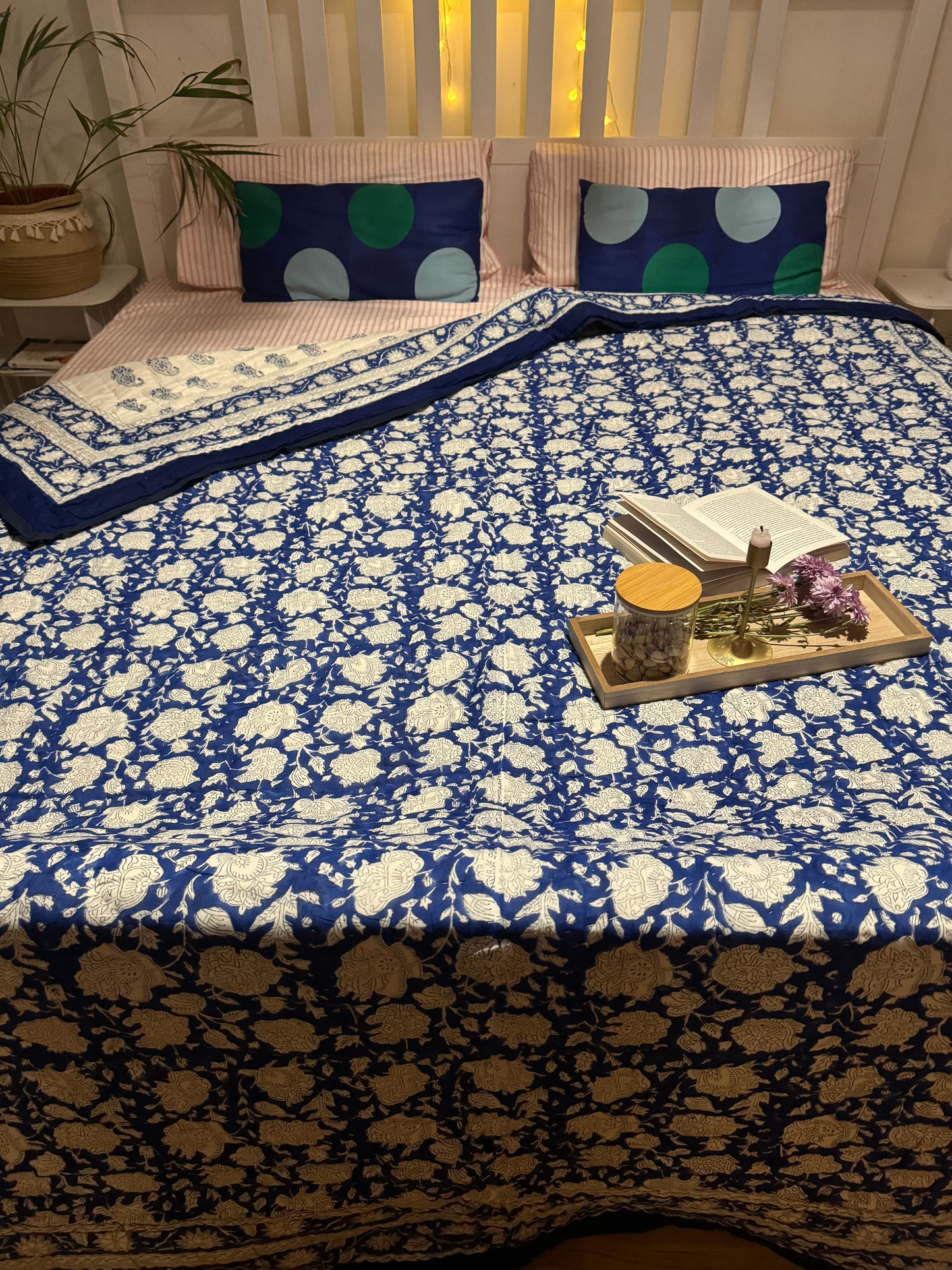 HAND BLOCK PRINT JAIPURI RAZAI/ QUILT - PAISLEY BLUE