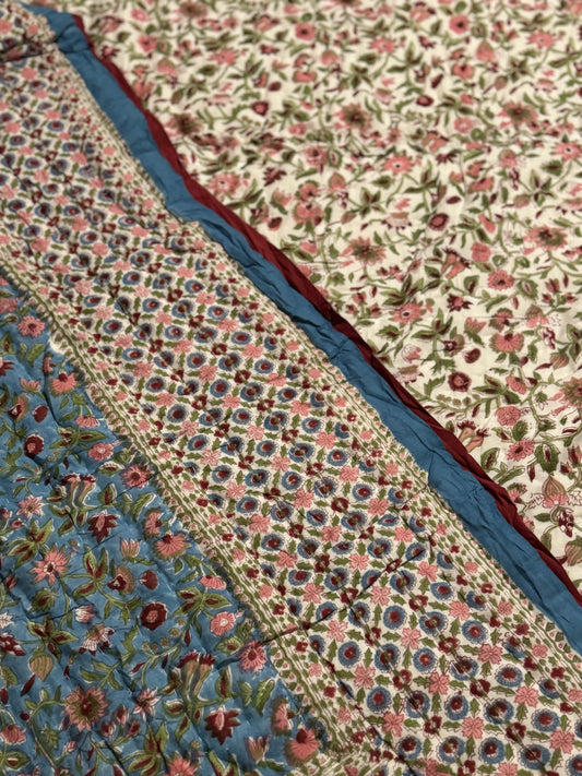 IMPRESSION À LA MAIN JAIPURI RAZAI/QUILT - JAUNE INDIEN