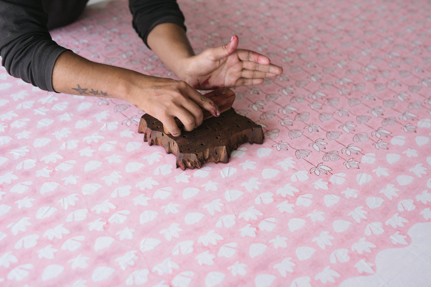 INDIAN DUSTY PINK LOTUS HAND BLOCK PRINTED DUVET COVER