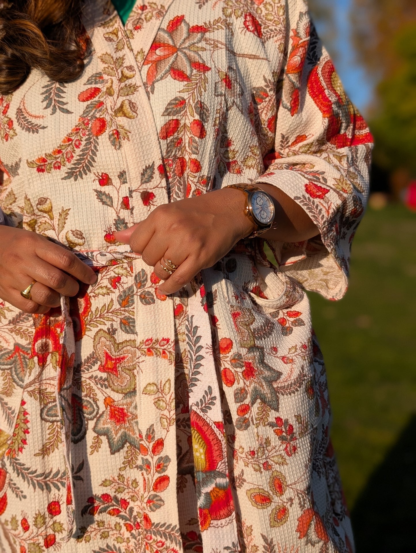 CREAM WAFFLE COTTON BATHROBE