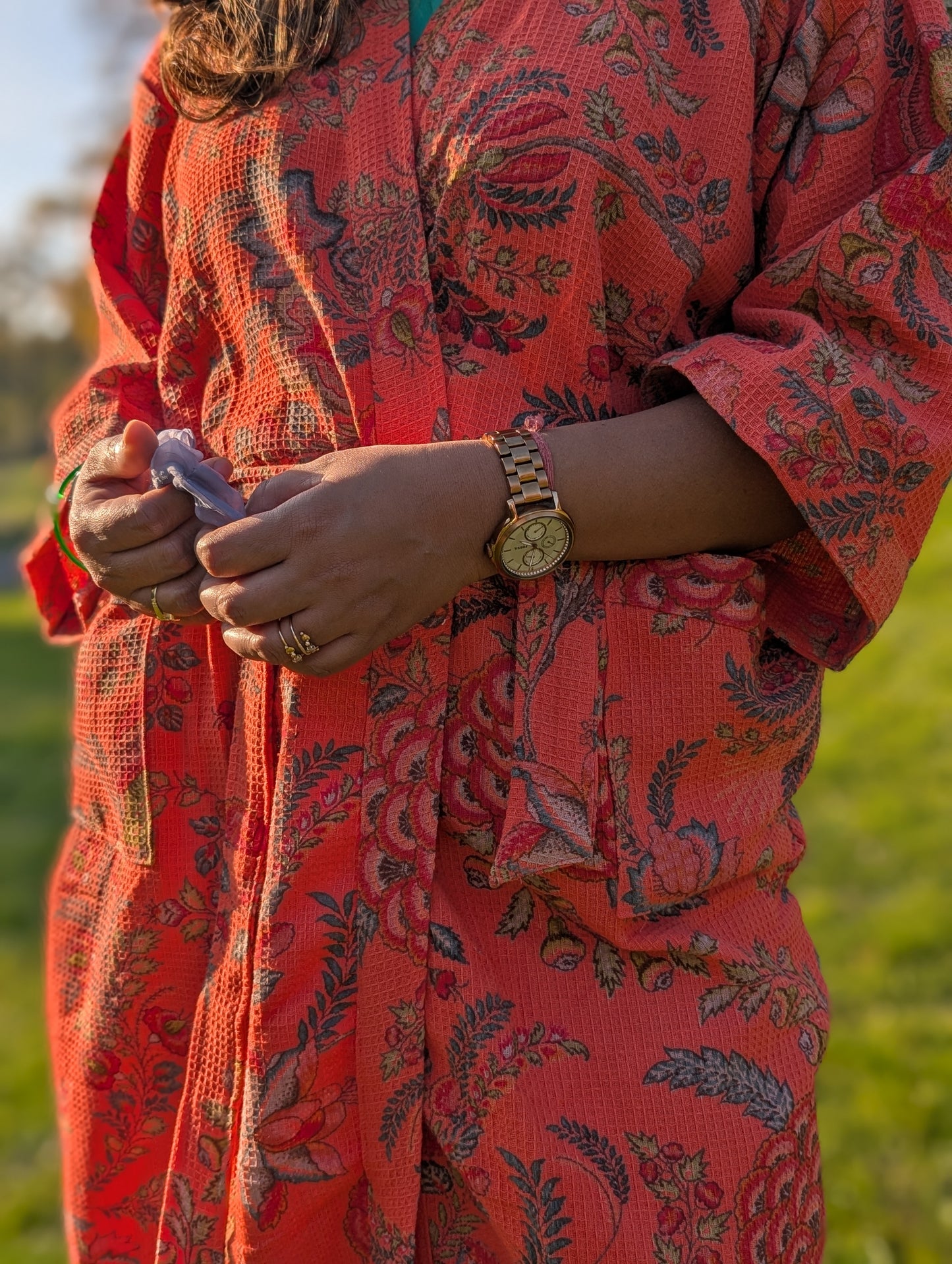 SCARLET WAFFLE COTTON BATHROBE