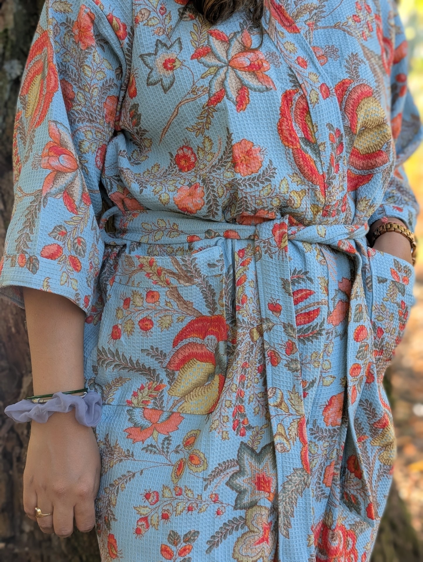 TURQUOISE WAFFLE COTTON BATHROBE