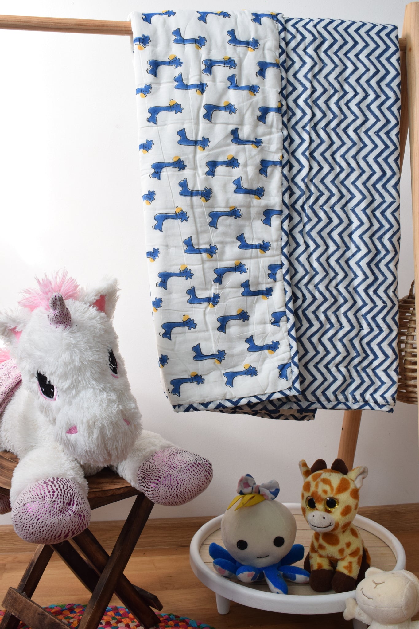 Cute Camel Handblock printed reversible mulmul baby quilt