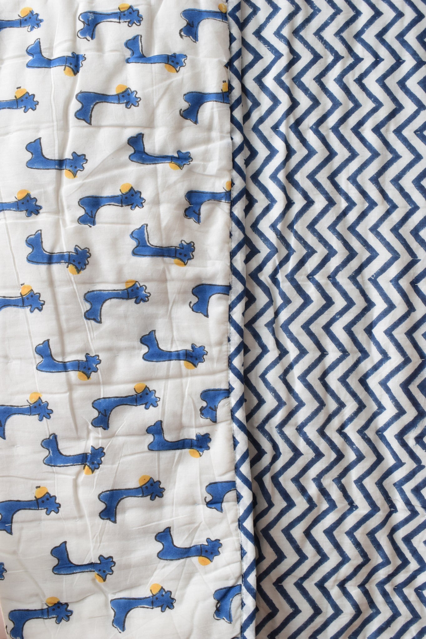 Cute Camel Handblock printed reversible mulmul baby quilt