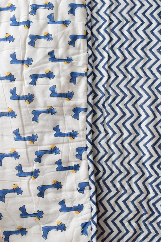Cute Camel Handblock printed reversible mulmul baby quilt
